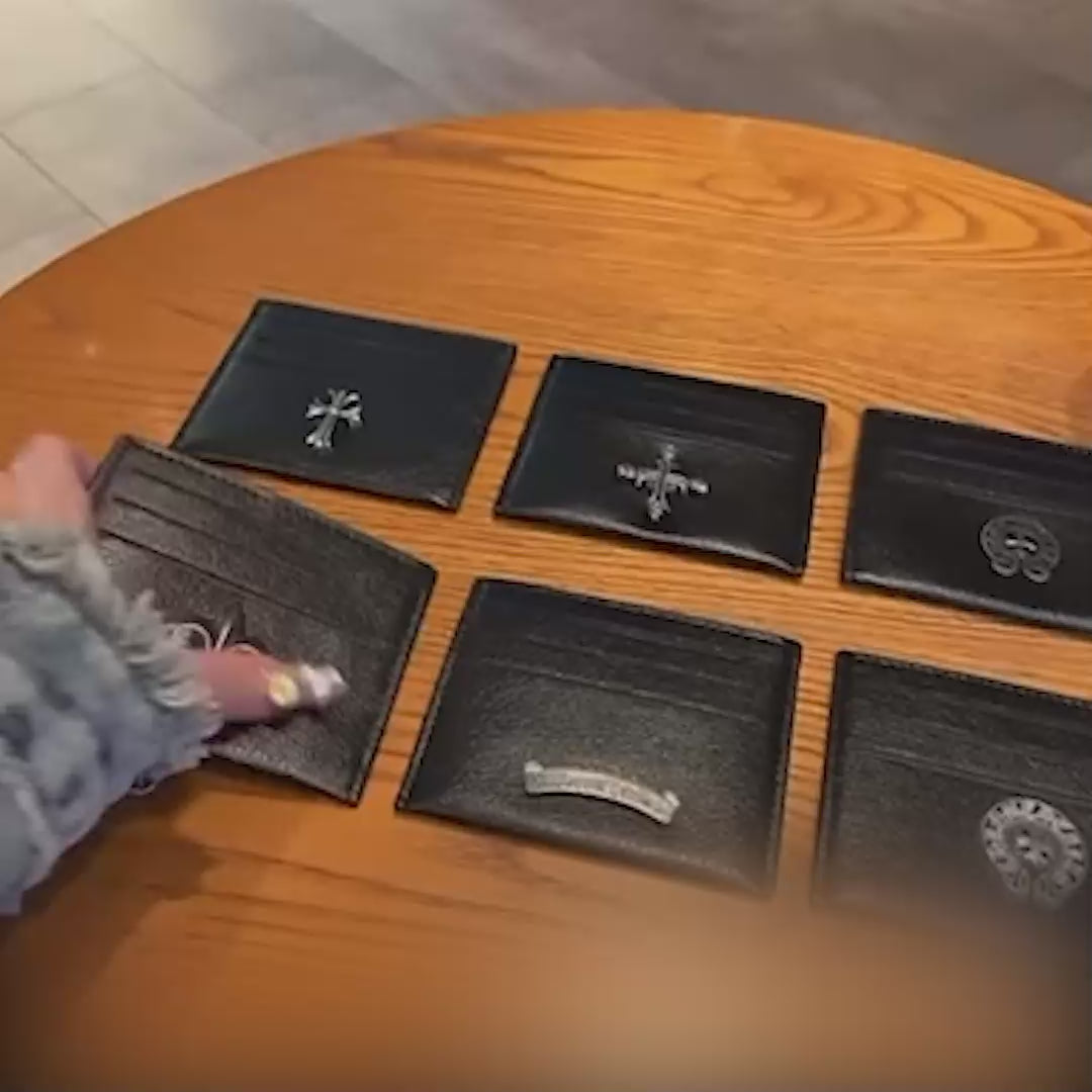 Metallic 3D Symbol Black Leather Card Holder™