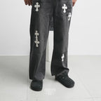 White & Black Cross Patch Grey Jeans™