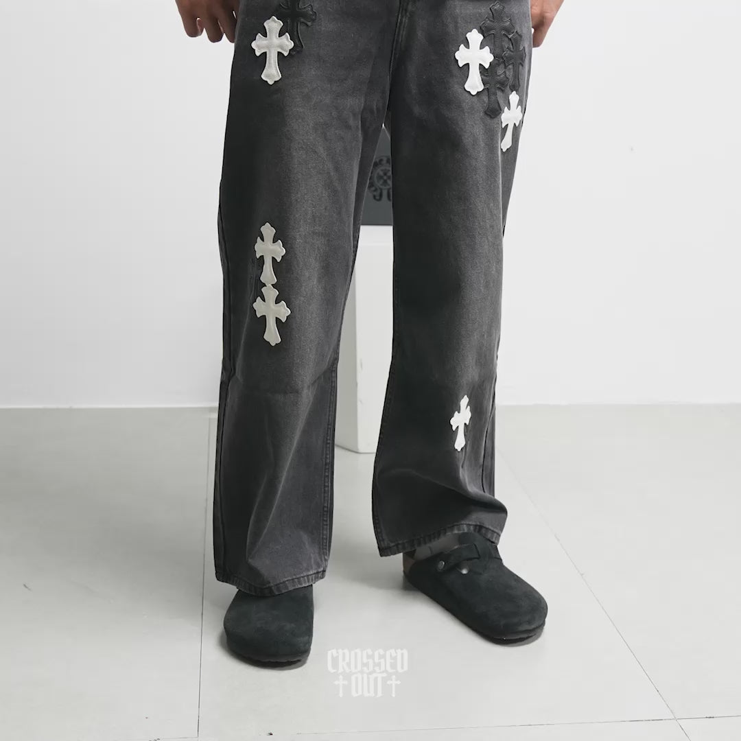 White & Black Cross Patch Grey Jeans™