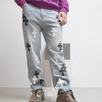 White & Black Cross Patch Light Denim Jeans™