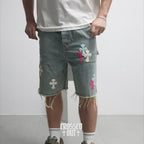 Pink Blue White Cross Patch Light Denim Shorts™