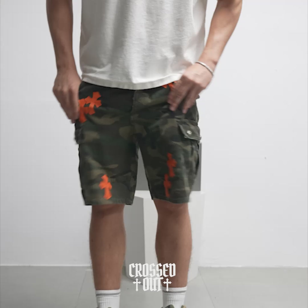 Orange Cross Patch Camo Shorts™