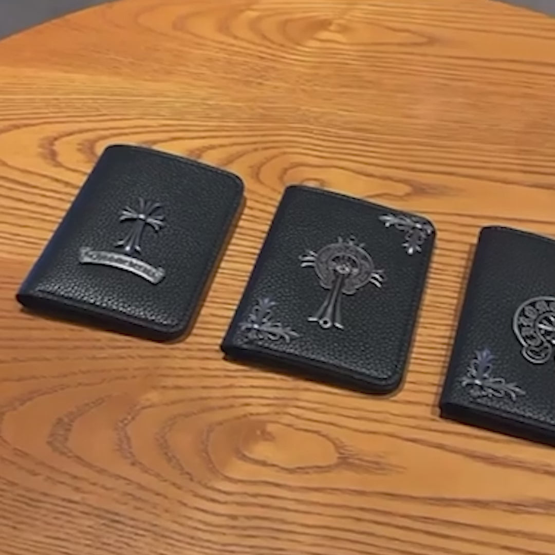 Metallic 3D Symbol Black Leather Wallet™