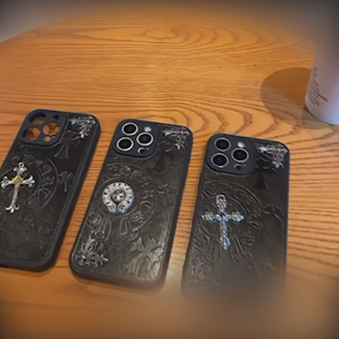 Metallic 3D Symbol Black Leather Phone Case™