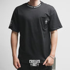 Typography Collar & Horse Shoe Logo Black T-Shirt™