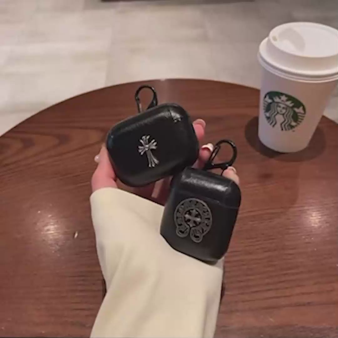 Gothic Symbol Black Leather Airpods Case™