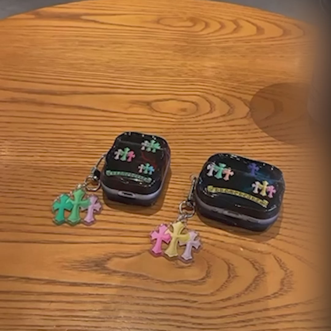 Multicolor Triple Cross Glossy Black Airpods Case™