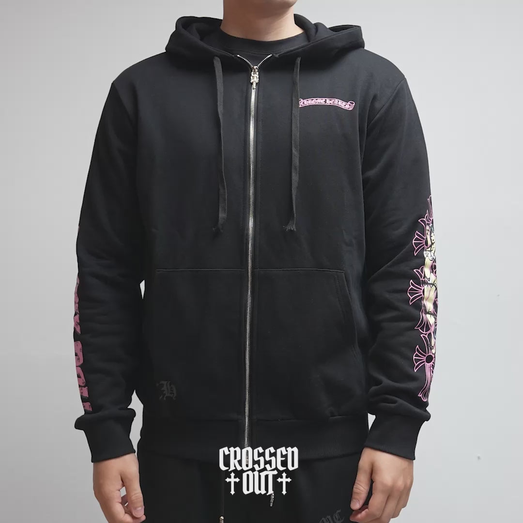 Pink Deadly Doll Black Full Zip Hoodie™
