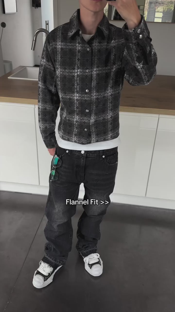 Flower Cross Pattern Dark Grey Flannel™