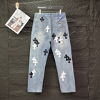 White & Black Cross Patch Light Denim Jeans™