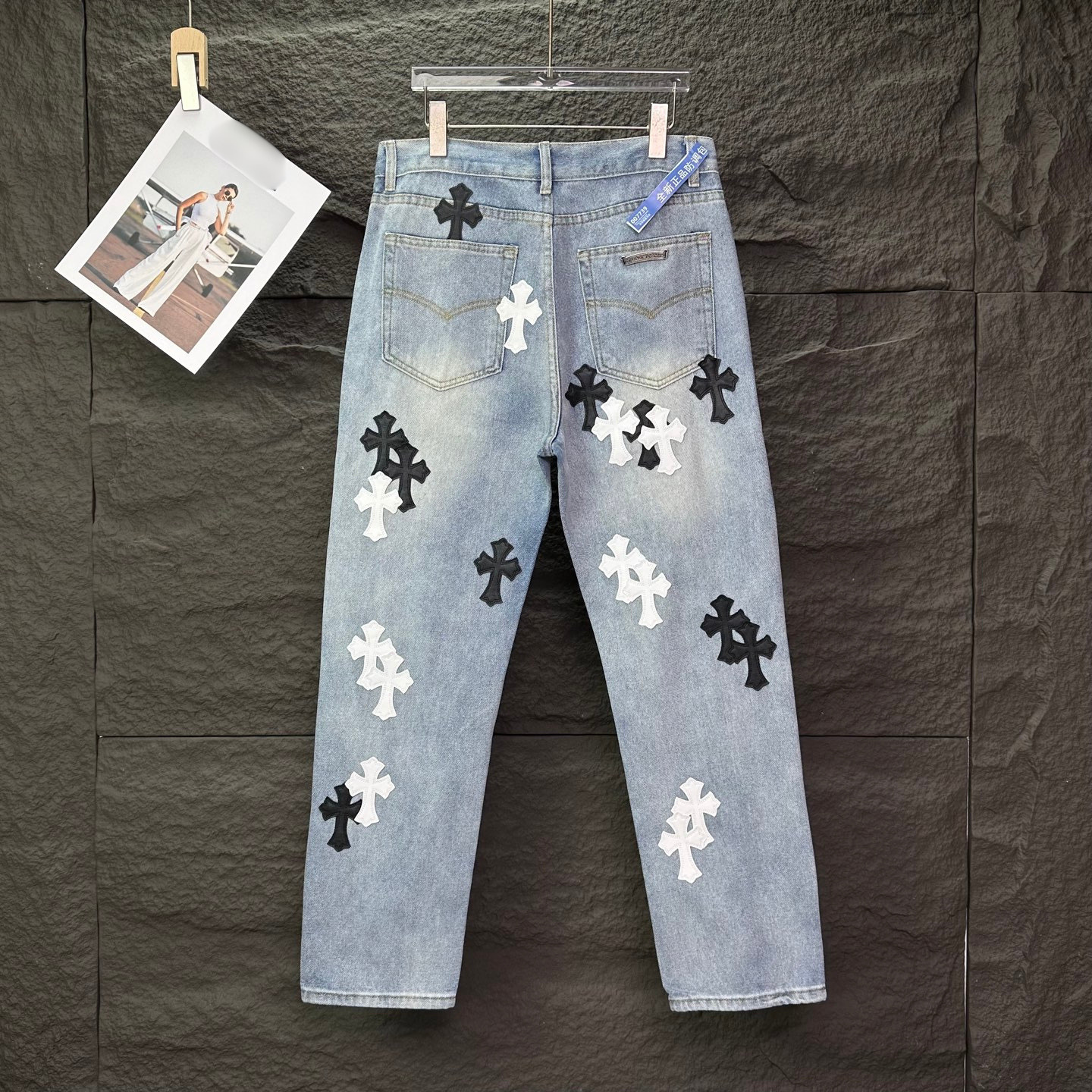 White & Black Cross Patch Light Denim Jeans™