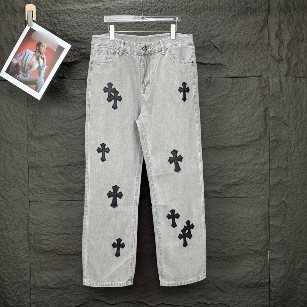 Black Cross Patch Light Grey Denim Jeans™