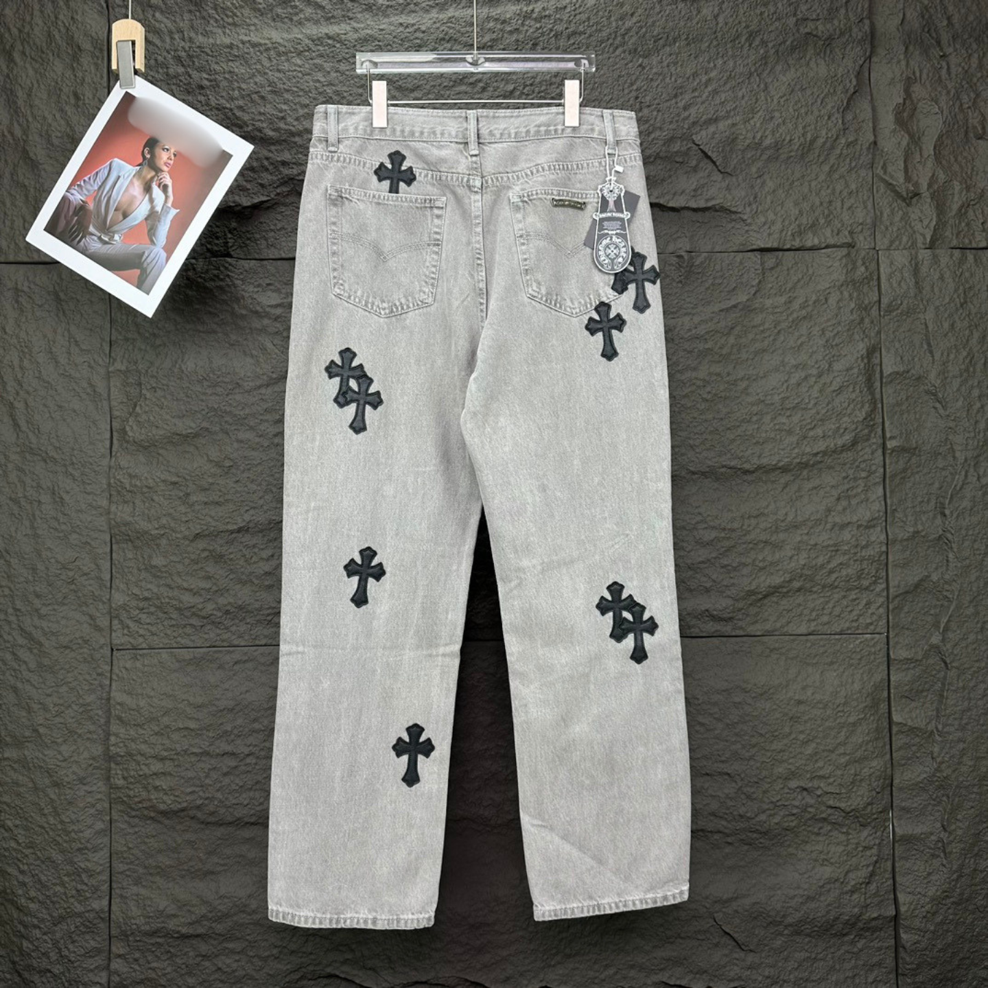 Black Cross Patch Light Grey Denim Jeans™
