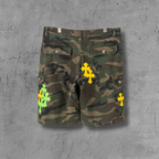 Yellow & Green Cross Patch Camo Shorts™
