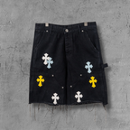 Yellow Blue White Cross Patch Black Jean Shorts™