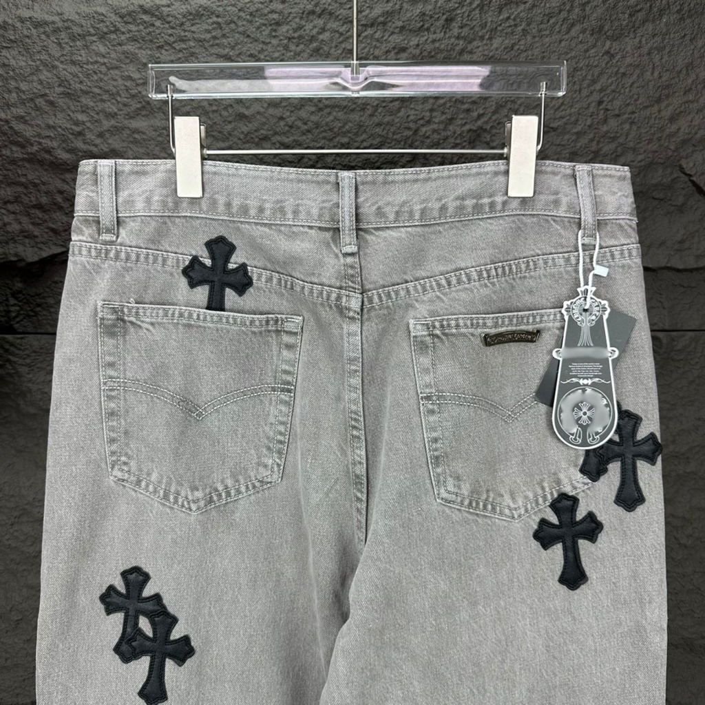 Black Cross Patch Light Grey Denim Jeans™