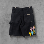 Yellow Blue Pink Cross Patch Black Jean Shorts™