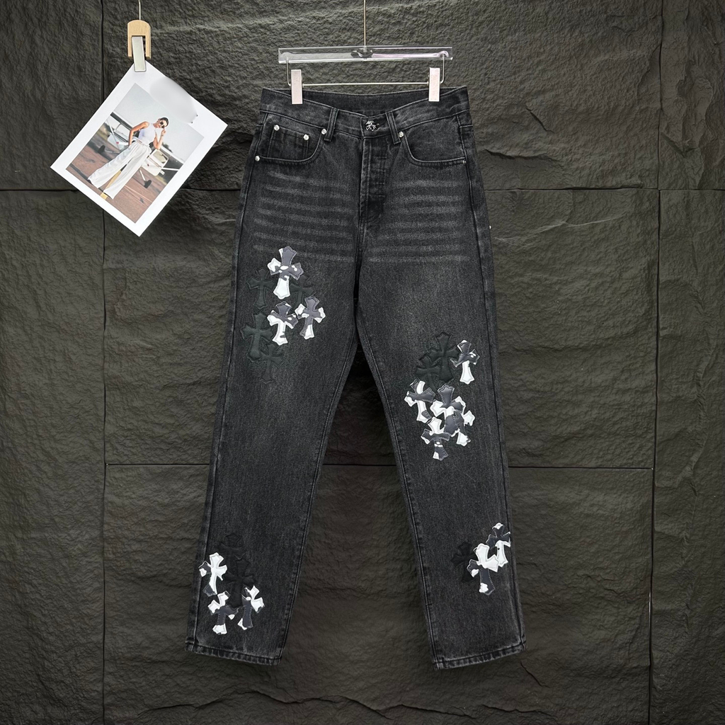 White & Black Camo Cross Patch Faded Black Jeans™