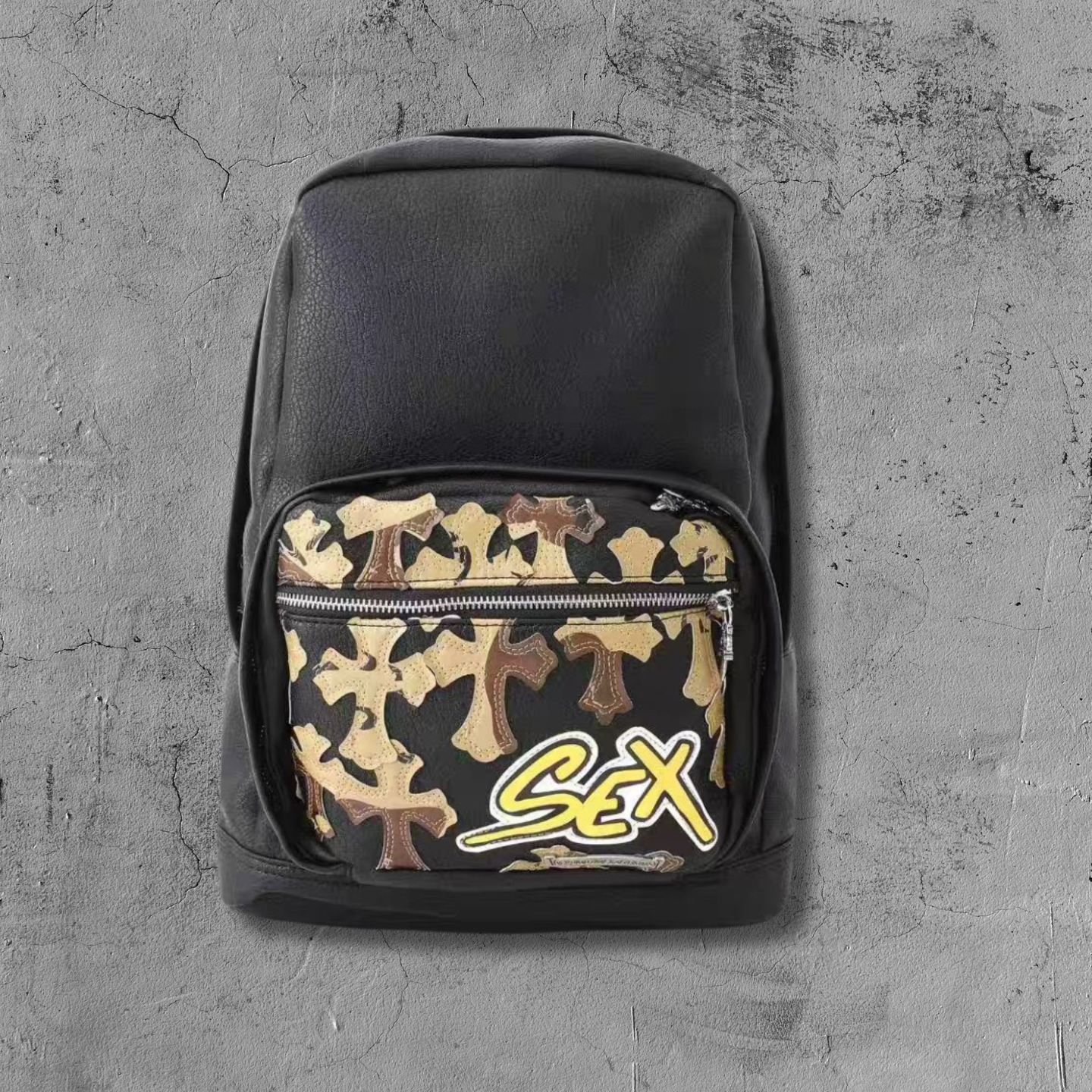Desert Camo Cross Black Leather Backpack™