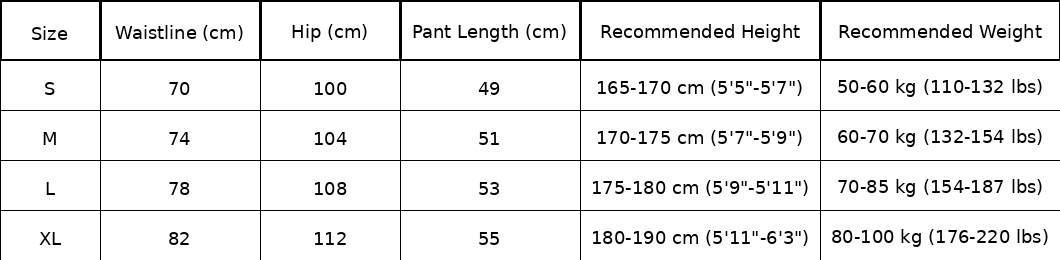 Size chart