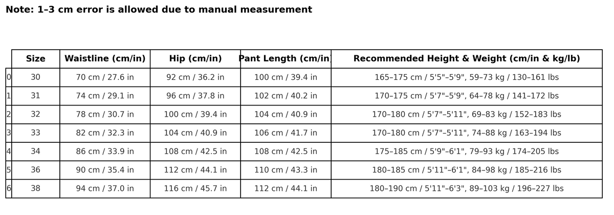 Size chart