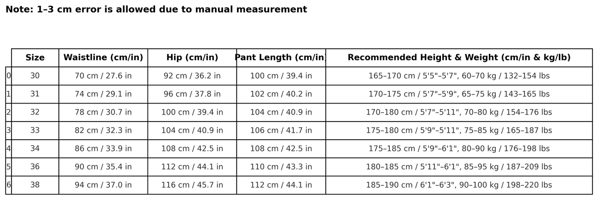 Size chart