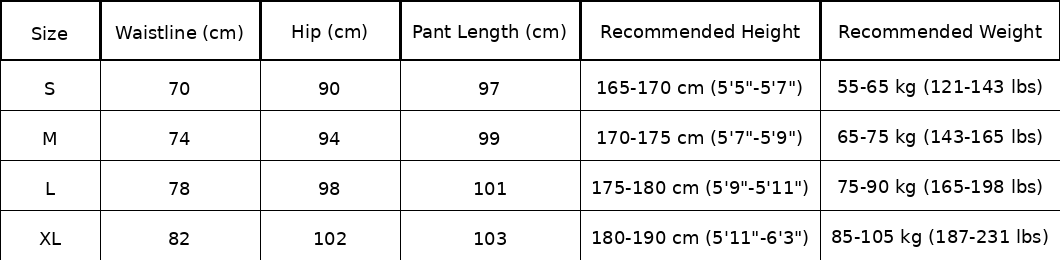Size chart